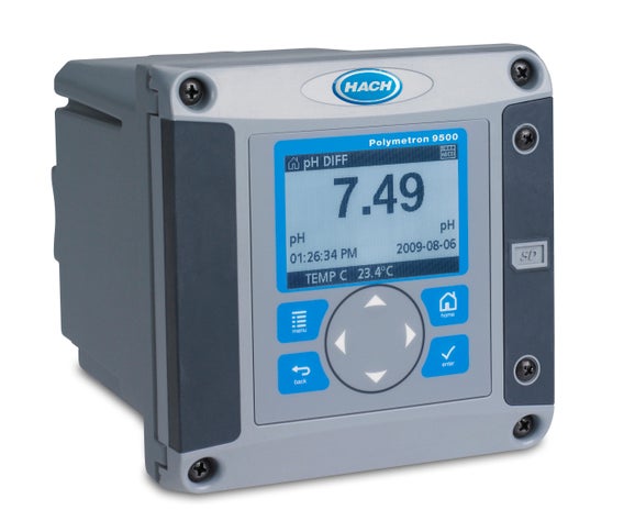 Polymetron 9500-controller: 24 V DC met één ingang voor een Polymetron-pH-/Redox-sensor, één digitale sensoringang, HART en twee 4-20mA-uitgangen